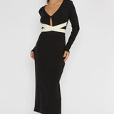 So Emotional Long Sleeve Cut-Out Knit Dress Black
