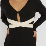 So Emotional Long Sleeve Cut-Out Knit Dress Black