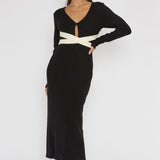 So Emotional Long Sleeve Cut-Out Knit Dress Black