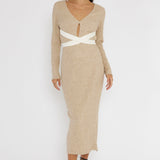 So Emotional Long Sleeve Cut-Out Knit Dress Oat