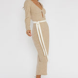 So Emotional Long Sleeve Cut-Out Knit Dress Oat