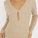 So Emotional Long Sleeve Cut-Out Knit Dress Oat