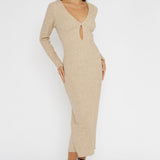 So Emotional Long Sleeve Cut-Out Knit Dress Oat