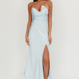 Blaise Asymmetric Neckline Maxi Dress Blue