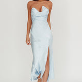 Blaise Asymmetric Neckline Maxi Dress Blue
