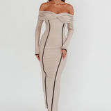 Genesis Off-Shoulder Long Sleeve Maxi Dress Pebble