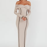 Genesis Off-Shoulder Long Sleeve Maxi Dress Pebble