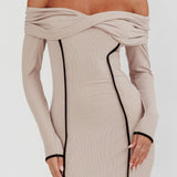 Genesis Off-Shoulder Long Sleeve Maxi Dress Pebble