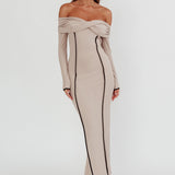 Genesis Off-Shoulder Long Sleeve Maxi Dress Pebble