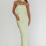 Damsel Reverse Halter Frill Trim Maxi Dress Sage