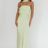 Damsel Reverse Halter Frill Trim Maxi Dress Sage