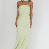 Damsel Reverse Halter Frill Trim Maxi Dress Sage