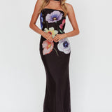 Damsel Reverse Halter Mesh Maxi Dress Flower Black