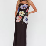 Damsel Reverse Halter Mesh Maxi Dress Flower Black