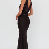 Damsel Reverse Halter Mesh Maxi Dress Flower Black