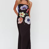 Damsel Reverse Halter Mesh Maxi Dress Flower Black