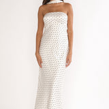 Damsel Reverse Halter Maxi Dress Polka Dot White