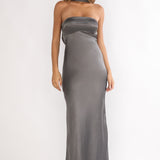 Damsel Reverse Halter Maxi Dress Satin Charcoal