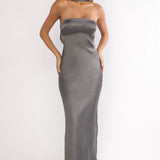 Damsel Reverse Halter Maxi Dress Satin Charcoal