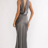 Damsel Reverse Halter Maxi Dress Satin Charcoal