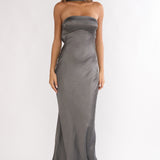 Damsel Reverse Halter Maxi Dress Satin Charcoal