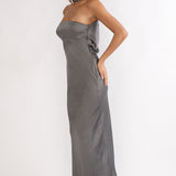 Damsel Reverse Halter Maxi Dress Satin Charcoal