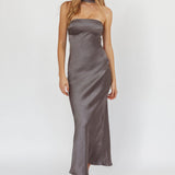 Damsel Reverse Halter Maxi Dress Satin Charcoal