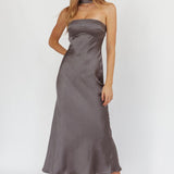 Damsel Reverse Halter Maxi Dress Satin Charcoal