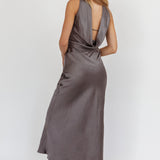 Damsel Reverse Halter Maxi Dress Satin Charcoal