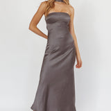Damsel Reverse Halter Maxi Dress Satin Charcoal