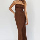 Damsel Reverse Halter Maxi Dress Satin Chocolate