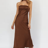 Damsel Reverse Halter Maxi Dress Satin Chocolate