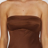 Damsel Reverse Halter Maxi Dress Satin Chocolate