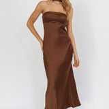 Damsel Reverse Halter Maxi Dress Satin Chocolate