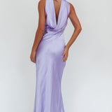 Damsel Reverse Halter Maxi Dress Satin Lilac