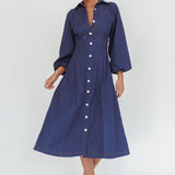 Ania Long Balloon Style Midi Dress Dark Denim