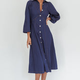 Ania Long Balloon Style Midi Dress Dark Denim