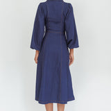 Ania Long Balloon Style Midi Dress Dark Denim