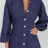 Ania Long Balloon Style Midi Dress Dark Denim