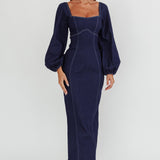 Bay Side Long Sleeve Denim Midi Dress Indigo