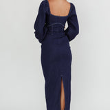 Bay Side Long Sleeve Denim Midi Dress Indigo