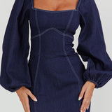 Bay Side Long Sleeve Denim Midi Dress Indigo