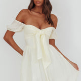 Perfect Worlds Off-Shoulder Mini Dress Textured Ivory