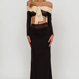 Perfect Worlds Off Shoulder Sheer Cropped Top Black