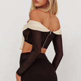Perfect Worlds Off Shoulder Sheer Cropped Top Black