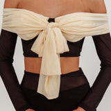 Perfect Worlds Off Shoulder Sheer Cropped Top Black