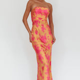 City Of Stars Strapless Maxi Dress Floral Orange