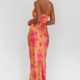 City Of Stars Strapless Maxi Dress Floral Orange