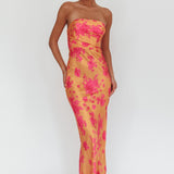 City Of Stars Strapless Maxi Dress Floral Orange