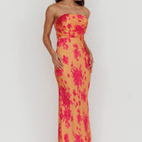 City Of Stars Strapless Maxi Dress Floral Orange